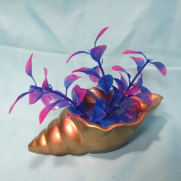 Aquarium Decoration - Gold Long Shell with Pink and Blue Plant. - Picture 3 of 6